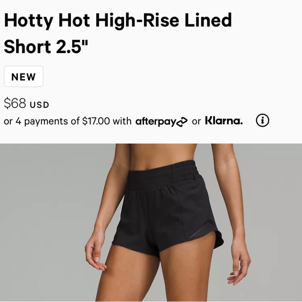Hotty hot Lululemon 2.5” short, size 4, black